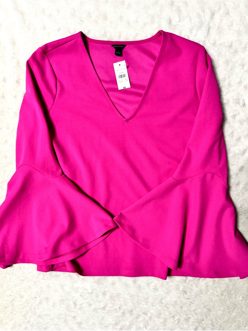 NWT- ANN TAYLOR Pink Flare Sleeve V Neck Top